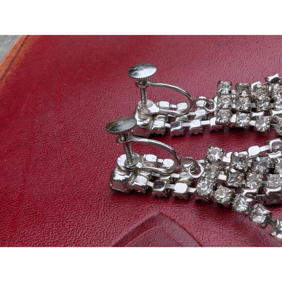Vintage Rhinestone Screw On Earrings - Formal Wear Jewelry - Wedding Earrings - Picture 12 of 16